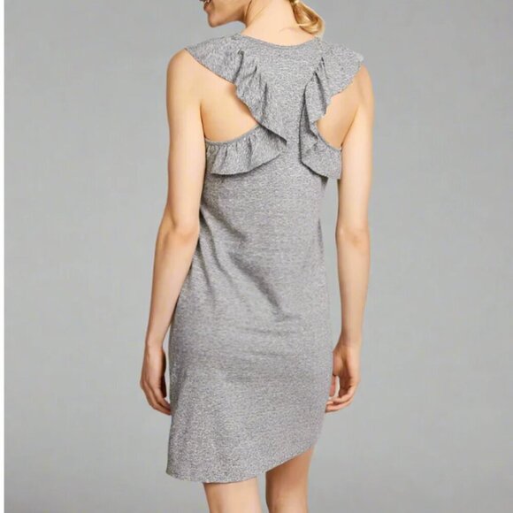 Current Elliott Ruffle Mini Dress Large Gray Sleeveless Scoop Neck Jersey Short - Picture 1 of 7